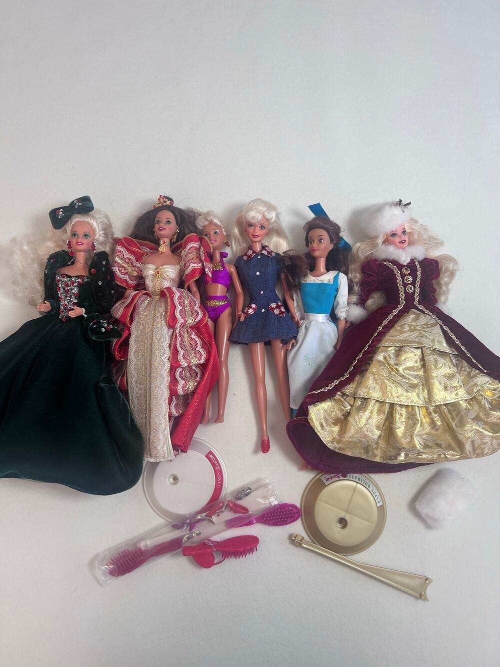 Vintage 1990s Barbie Doll Lot Happy Holidays Belle + Accessories